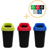 Plafor Sortierbehälter 28l – 3er-Set – Blau/Grün/Rot + Aufkleber-Set