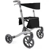 Vitility **Rollator – Anthrazitschwarz – Leichtgewicht-Rollator – Doppelt faltbar – Rückenlehne – Stockhalter**