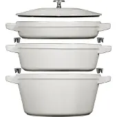Staub Stackable Set Kochtopfset Stackable 3-tlg, rund, Weisser Trüffel, Gusseisen