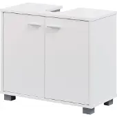 FineBuy Waschbeckenunterschrank mit 2 Türen Weiß Kleiner Schrank Badezimmer 60x30x55 cm Badschrank Waschbecken Stehend Bad Aufbewahrung