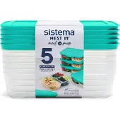 Sistema Nest IT Frischhaltedosen Meal Prep Boxen | 1,9 l luftdichte Vorratsdosen mit DREI Fächern und Deckeln | Grün | 5 Stück