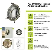 Licht-Erlebnisse Außenleuchte Wand Hof Haus IP64 E27 Glas Messing massiv Maritim Wandlampe außen