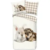 TRAUMSCHLAF Flanell Bettwäsche Hase und Hund 135x200 cm + 80x80 cm