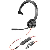 HP Poly Blackwire 3315 Monoaurales USB-C-Headset + 3,5-mm-Stecker + USB-C/A-Adapter, Kabelgebunden, Büro/Callcenter, 103 g, Kopfhörer, Schwarz