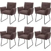 Mendler 6er-Set Esszimmerstuhl MCW-K34, Küchenstuhl Polsterstuhl Stuhl Armlehne, Bouclé Stoff/Textil Metall MVG braun