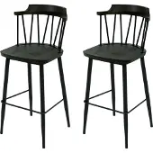 Mendler 2er-Set Barhocker MCW-G69b, Tresenhocker Barstuhl, Massivholz Retro Design Metall Fußablage Gastronomie anthrazit