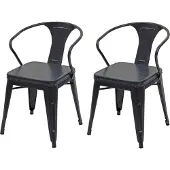 Mendler 2er-Set Esszimmerstuhl MCW-H10d, Stuhl Küchenstuhl, Chesterfield Metall Kunstleder Industrial Gastronomie schwarz-grau