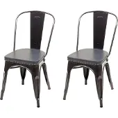MCW 2er-Set Esszimmerstuhl MCW-H10e, Küchenstuhl Stuhl, Chesterfield Metall Kunstleder Industrial Gastronomie schwarz-grau