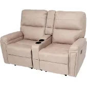 Mendler 2er Kinosessel MCW-K17, Relaxsessel Fernsehsessel Sofa, Nosagfederung Getränkehalter Fach Stoff/Textil beige
