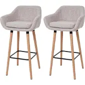 Mendler 2er-Set Barhocker Vaasa T381, Barstuhl Tresenhocker Textil, creme grau