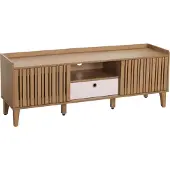 Mendler TV-Rack MCW-M48, Lowboard TV-Schrank, Schiebetür 56x150x40cm natur, Schublade weiß