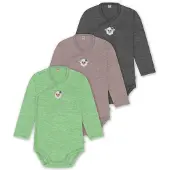 Normani 3er Set Baby-Body Wickelbody Langarm Toddler-Bodysuit aus Merinowolle - 9357