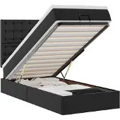 vidaXL Ottoman-Bett mit Matratze & LEDs Schwarz 90x190 cm Kunstleder
