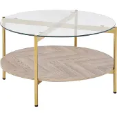 Beliani Couchtisch Gold / Hellbraun mit Glasplatte aus Metall MDF Holzplatte Elegant Modernes Design für Wohnzimmer