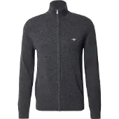 Gant Herren Strickjacke, Wolle - EXTRAFINE LAMBSWOOL ZIP CARDIGAN, Stehkragen Anthrazit Melange / 3XL
