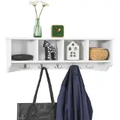 SoBuy Wandgarderobe Wandhaken Hängeregal Badezimmerschrank mit 5 Haken weiß, B 72cm FRG48-L-W
