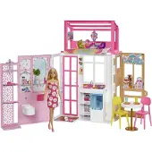 Barbie mit Wohnung Puppenhaus mit Figur, Möbel und Zubehör, Geschenk +3 Jahre (Mattel HHY40)