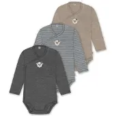 Normani 3er Set Baby-Body Wickelbody Langarm Toddler-Bodysuit aus Merinowolle - 9357