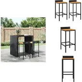 vidaXL Barhocker 2 Stk. Schwarz Poly Rattan und Massivholz Akazie - Barhocker