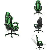 vidaXL Gaming-Stuhl mit Fußstütze Schwarz und Grün Kunstleder - Bürostühle