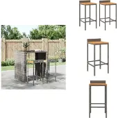 vidaXL Barhocker 2 Stk. Grau Poly Rattan und Massivholz Akazie - Barhocker