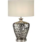 Licht-Erlebnisse Tischlampe Keramik Stoff Ø 36 cm 57 cm hoch Chrom Weiß E27 rund Modern Keramikleuchte