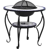 vidaXL Feuertisch Mosaik Keramik Blau und Weiß 68 cm