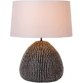 Lucide Seegras-Tischlampe Maduka Ø 45cm – schwarz mit weißem Farbton