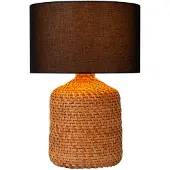 Lucide Tischlampe Arrah Ø 35 cm – Seegras mit schwarzer Kappe