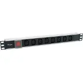 Equip 8-Fach C13 Steckdosenleiste, Ein-/Ausschalter, Standard, 1U, Horizontal, Aluminium, Schwarz, 8 AC-Ausgänge