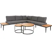 Mendler Garten-Garnitur MCW-H54c, Lounge-Set, Beistelltisch Spun Poly Akazie Holz Stahl braun, Kissen dunkelgrau