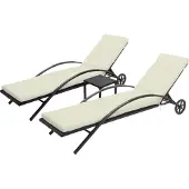 Mendler 2er-Set Sonnenliege MCW-E27, Relaxliege Gartenliege, Poly-Rattan schwarz, Kissen creme-beige