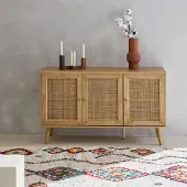 Sweeek - Sideboard mit Holzoptik und Rattan-Geflecht B 120 cm - Natur