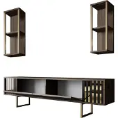 Skye Decor , Gold Line - Walnut, Black, TV-Schränke, Nussbaum, 180 x 48 x 30 cm