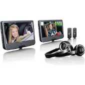 Lenco DVP-1046BK - 2x 10-Zoll tragbarer DVD Player mit wiederaufladbarem Akku, zwei Kopfhörern und zwei Montagehalterungen für das Auto - Schwarz