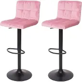 Mendler 2er-Set Barhocker MCW-G87, Tresenhocker Barstuhl, höhenverstellbar Samt rosa, Fuß schwarz