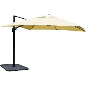 Mendler Ampelschirm MCW-A96, Gastronomie Sonnenschirm, 3x3m (Ø4,24m) Polyester/Alu 23kg creme mit Ständer