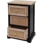 Mendler Kommode MCW-K87, Schubladenschrank Schrank, Holz Rattan 63x40x28cm schwarz, naturfarben