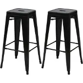Mendler 2er-Set Barhocker MCW-A73, Barstuhl Tresenhocker, Metall Industriedesign stapelbar schwarz