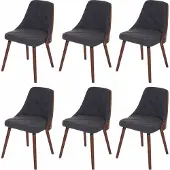 MCW 6er-Set Esszimmerstuhl MCW-A75, Besucherstuhl Küchenstuhl, Walnuss-Optik Bugholz Textil grau
