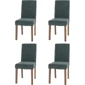 Mendler 4er-Set Esszimmerstuhl Littau, Stuhl Küchenstuhl Hochlehner, Stoff/Textil Chenille Holz grün, naturfarbene Beine