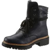 Rieker Schnürboots , Damen, Gr. 38, wärmend, blau (nachtblau), Lederimitat, Schuhe Schnürboots, Stiefelette, Profilsohle, Blockabsatz, mit lässiger Schnürung