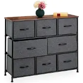 Relaxdays Kommode Industrial, HBT: 78,5 x 100 x 30 cm, 8 Schubladen, Stoff & Metall, Holzoptik, Sideboard, grau/braun