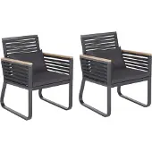 Beliani Gartenstuhl 2er Set Schwarz Aluminium mit Armlehnen Auflagen Flechtseil Terrasse Balkon Outdoor Möbel