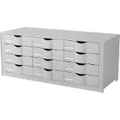 PaperFlow Schubladenbox , Format A4, 12 Schübe mit geschlossener Front, Griffmulde & Etikettenhalter, Etiketten, B 857 x T 342 x H 350 mm, PS, grau