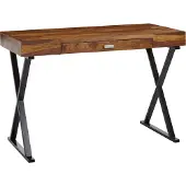 FineBuy Schreibtisch 120x55x78 cm Sheesham Massivholz / Metall Schwarz Design Bürotisch Schublade HomeOffice Laptoptisch Computertisch mit Stauraum