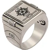 Cai Ring 925/- Sterling Silber Siegelring matt oxidiert Sailor Wappen
