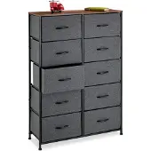 Relaxdays Kommode, 120x85,5x30 cm, Metall, Holzoptik, 10 Stoff-Schubladen, Ablage, moderne Beistellkommode, mehrfarbig