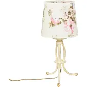 Licht-Erlebnisse Romanische Nachttischlampe CRINE floraler Stoff Schirm 42cm hoch in Shabby Gold Weiß Tischleuchte