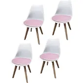HTI Esszimmerstuhl 4er Set Weiß mit Kunstledersitz Atlanta Rosa mit Ornament